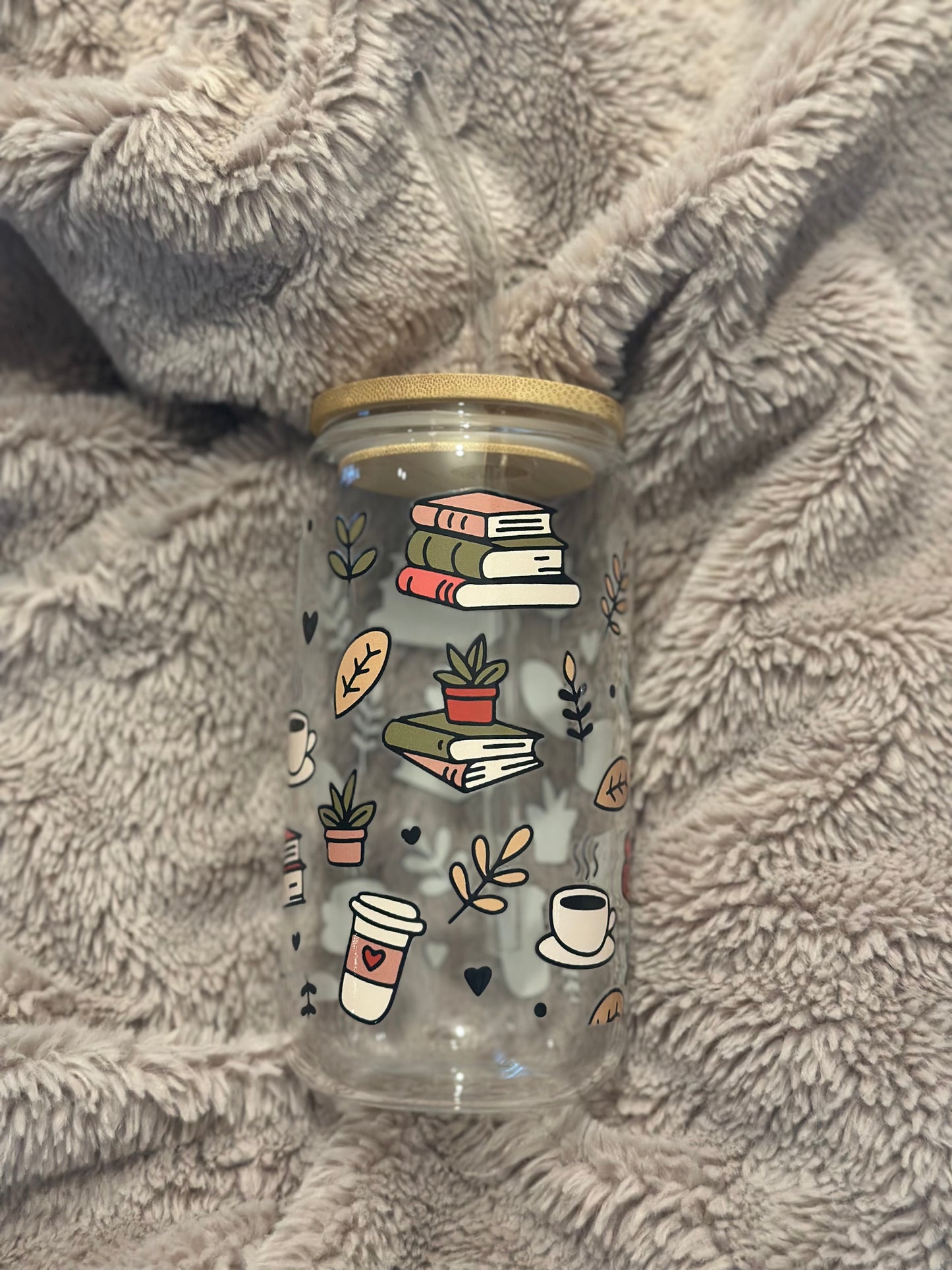 Glass Bookish Tumbler with Lid and Straw